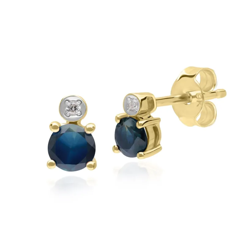 Micro Statement Round Sapphire & Diamond Stud Earrings in 9ct Yellow Gold sold by Gemondo Jewellery