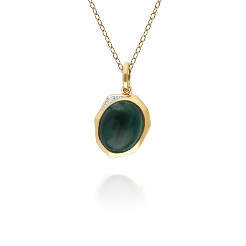 Irregular B Gem Malachite & Diamond Pendant in Gold Plated Silver sold by Gemondo Jewellery