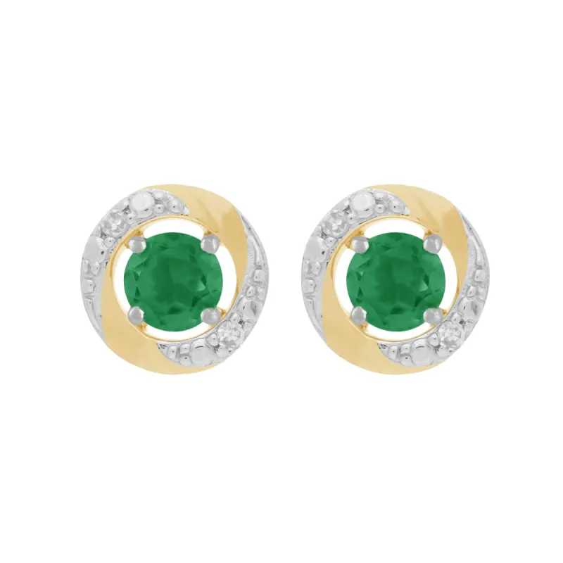 9ct White Gold Emerald Stud Earrings with Detachable Diamond Halo Ear Jacket in 9ct Yellow Gold sold by Gemondo Jewellery
