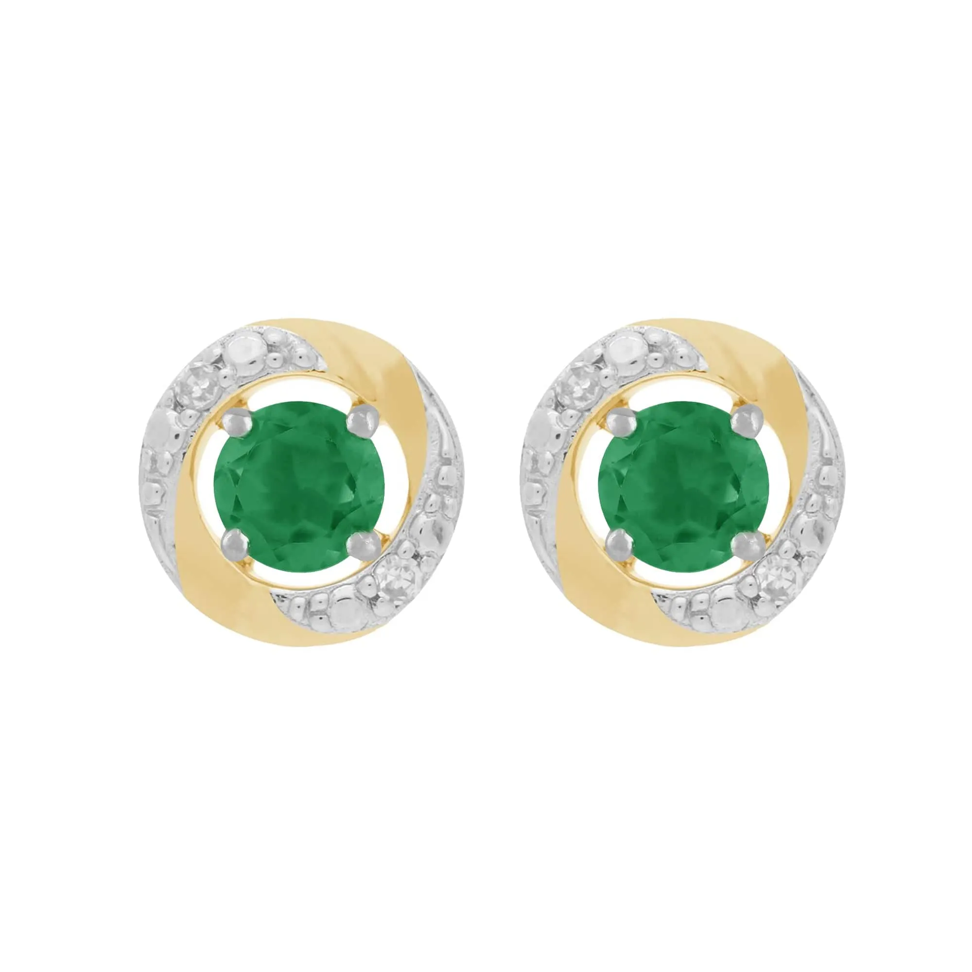 9ct White Gold Emerald Stud Earrings with Detachable Diamond Halo Ear Jacket in 9ct Yellow Gold sold by Gemondo Jewellery