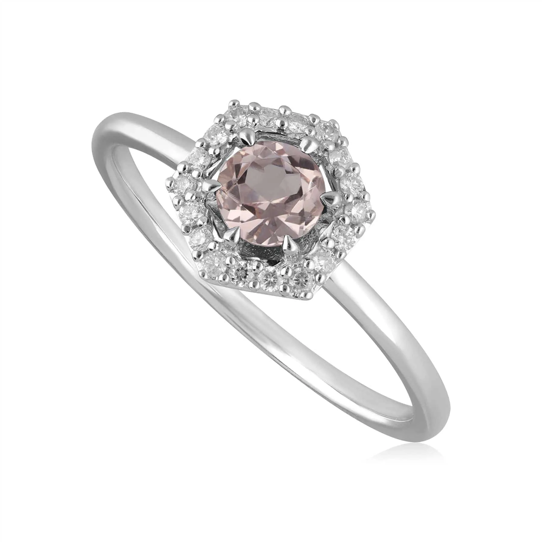 9ct White Gold 0.378ct Morganite & Diamond Halo Engagement Ring sold by Gemondo Jewellery