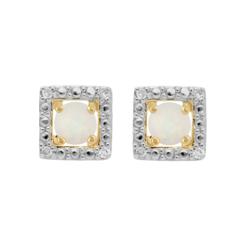 Classic Round Opal Stud Earrings with Detachable Diamond Square Earrings Jacket Set in 9ct Yellow Gold sold by Gemondo Jewellery