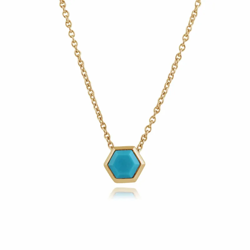 Geometric Hexagon Turquoise Necklace in Gold Plated  Silver sold by Gemondo Jewellery