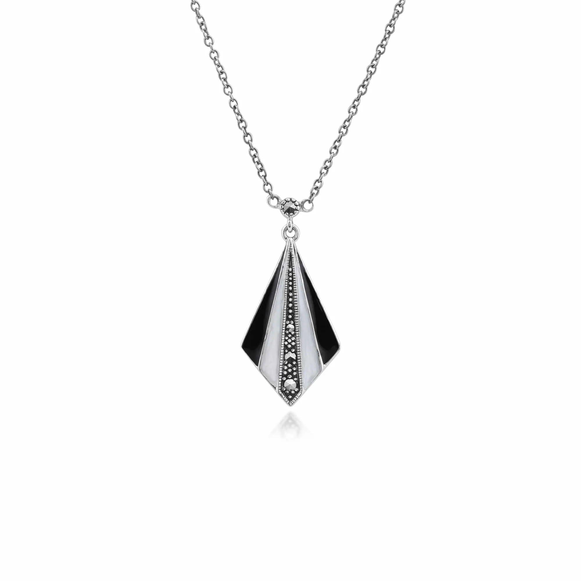 Art Deco Style Enamel & Marcasite Fan Drop Earrings & Necklace Set sold by Gemondo Jewellery product image thumbnail 3