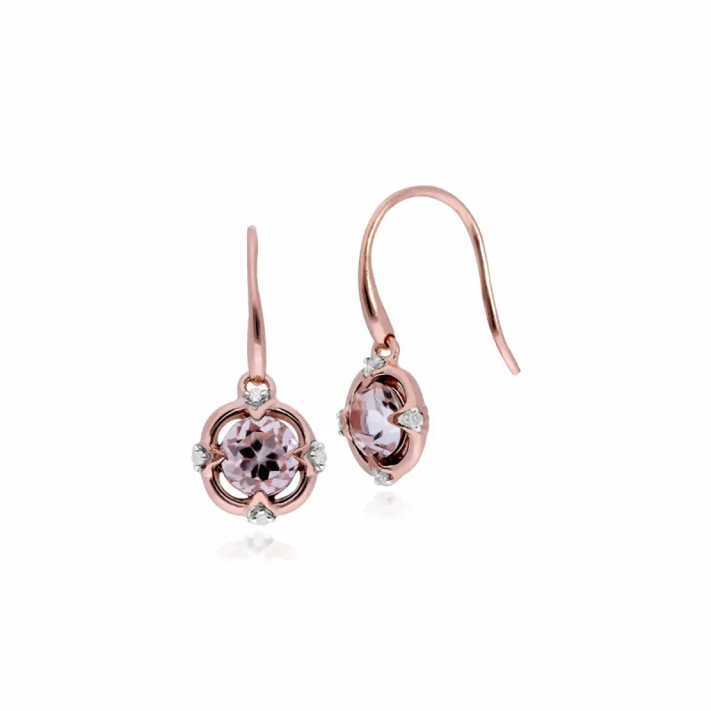 Gemondo 9ct Rose Gold Morganite & Diamond Round Cut Halo Drop Earrings sold by Gemondo Jewellery
