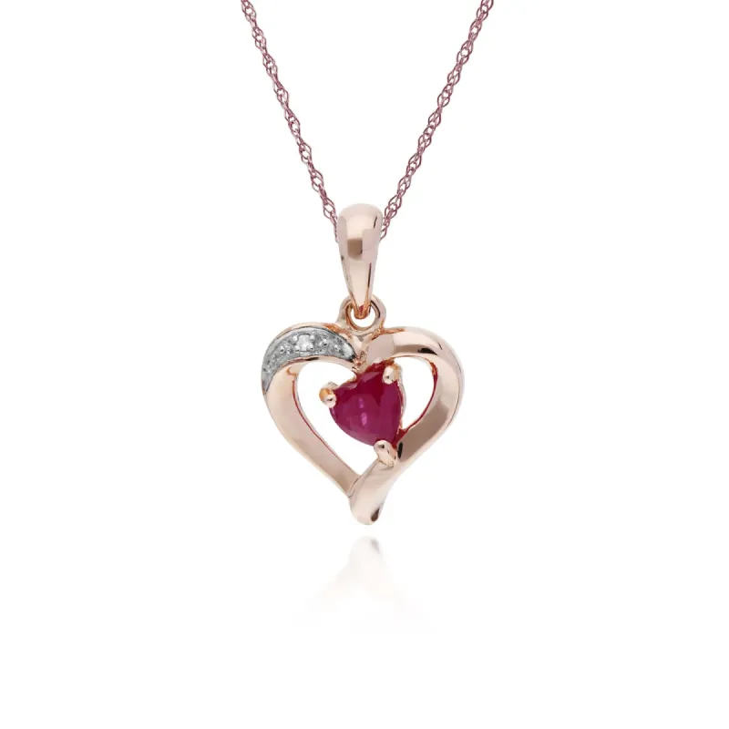 Classic Heart Ruby & Diamond Love Heart Pendant in 9ct Rose Gold sold by Gemondo Jewellery