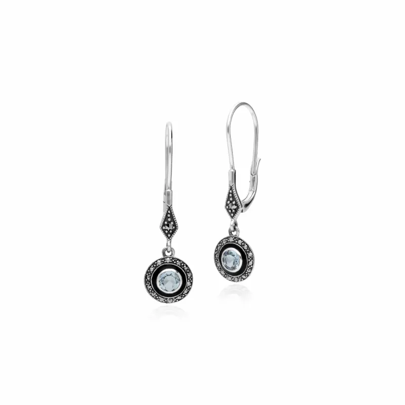 Gemondo Sterling Silver Blue Topaz & Marcasite & Black Enamel Drop Earrings sold by Gemondo Jewellery