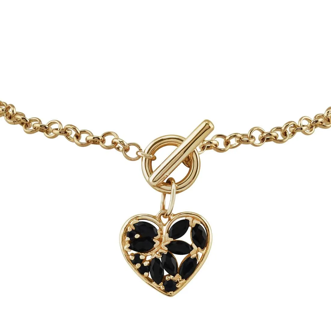 Classic Marquise Sapphire Heart Charm T-Bar Bracelet in 9ct Gold sold by Gemondo Jewellery product image thumbnail 2