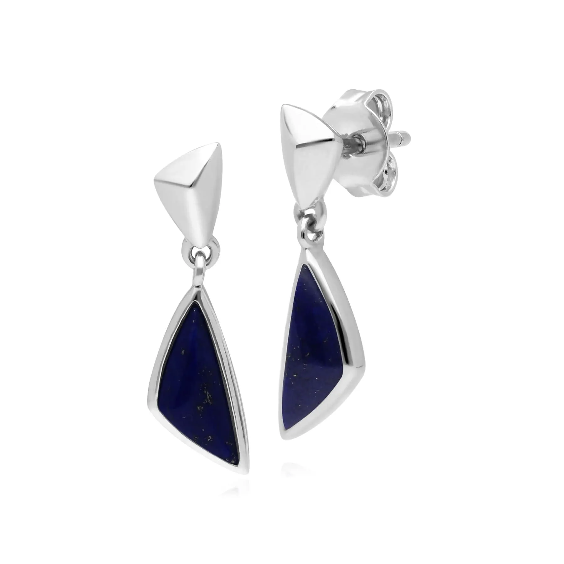 Micro Statement Lapis Lazuli Drop Earrings in Sterling Silver sold by Gemondo Jewellery