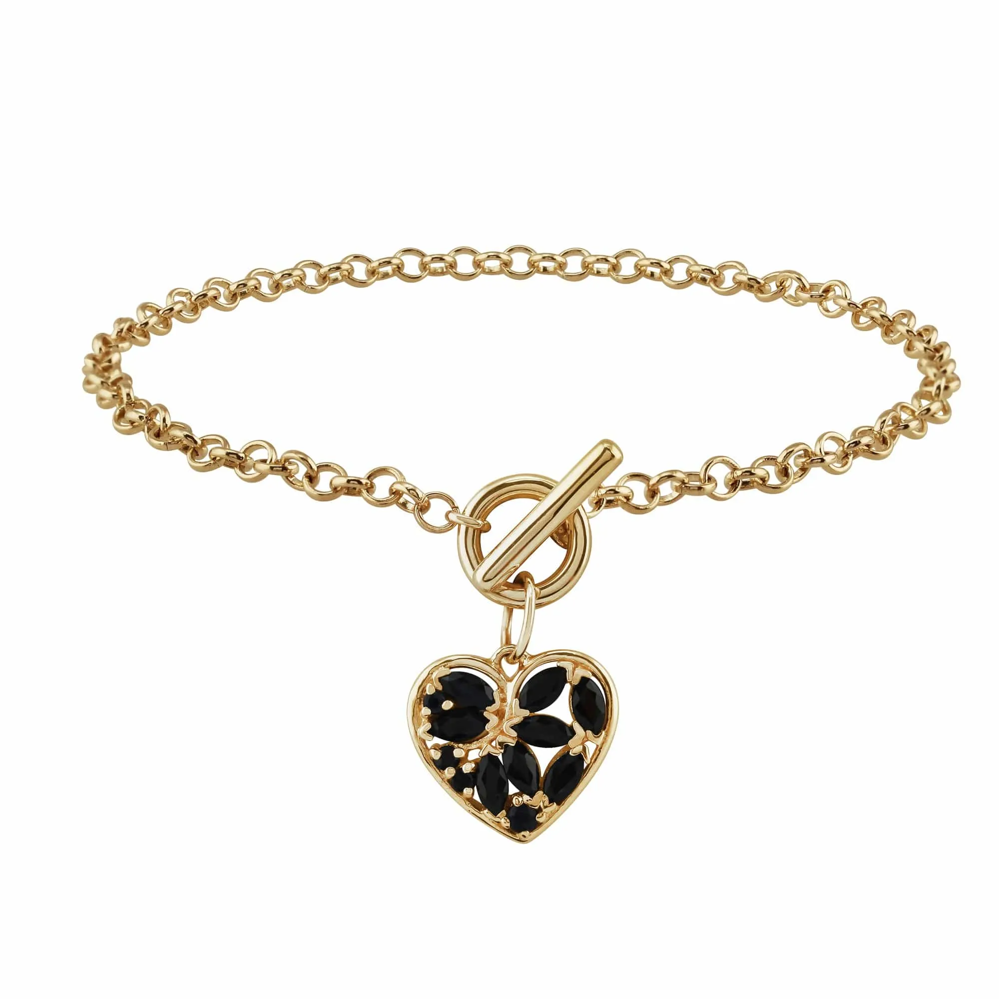 Classic Marquise Sapphire Heart Charm T-Bar Bracelet in 9ct Gold sold by Gemondo Jewellery