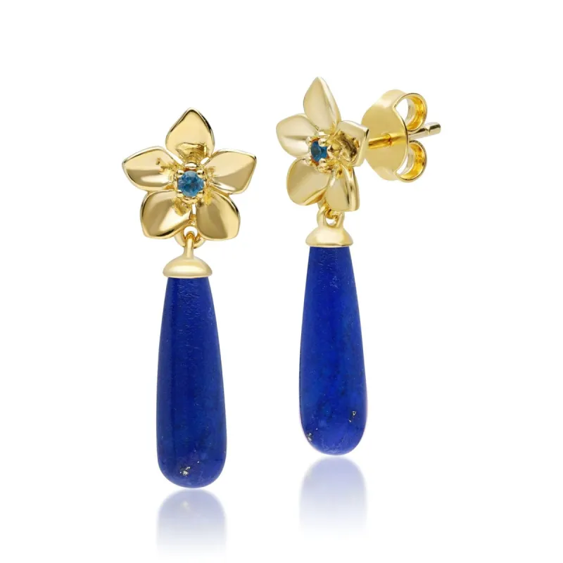 ECFEW™ Creator Lapis Lazuli & Blue Topaz Drop Earrings in Gold Plated Sterling Silver sold by Gemondo Jewellery