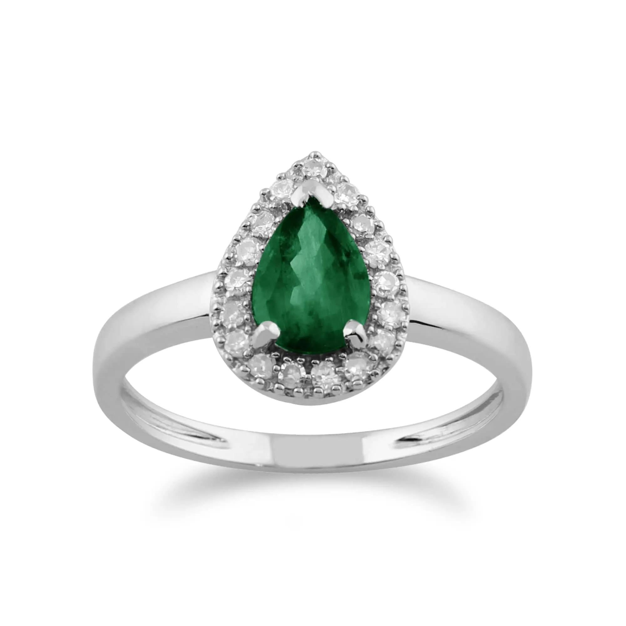 Classic Pear Emerald & Diamond Cluster Ring in 9ct White Gold sold by Gemondo Jewellery