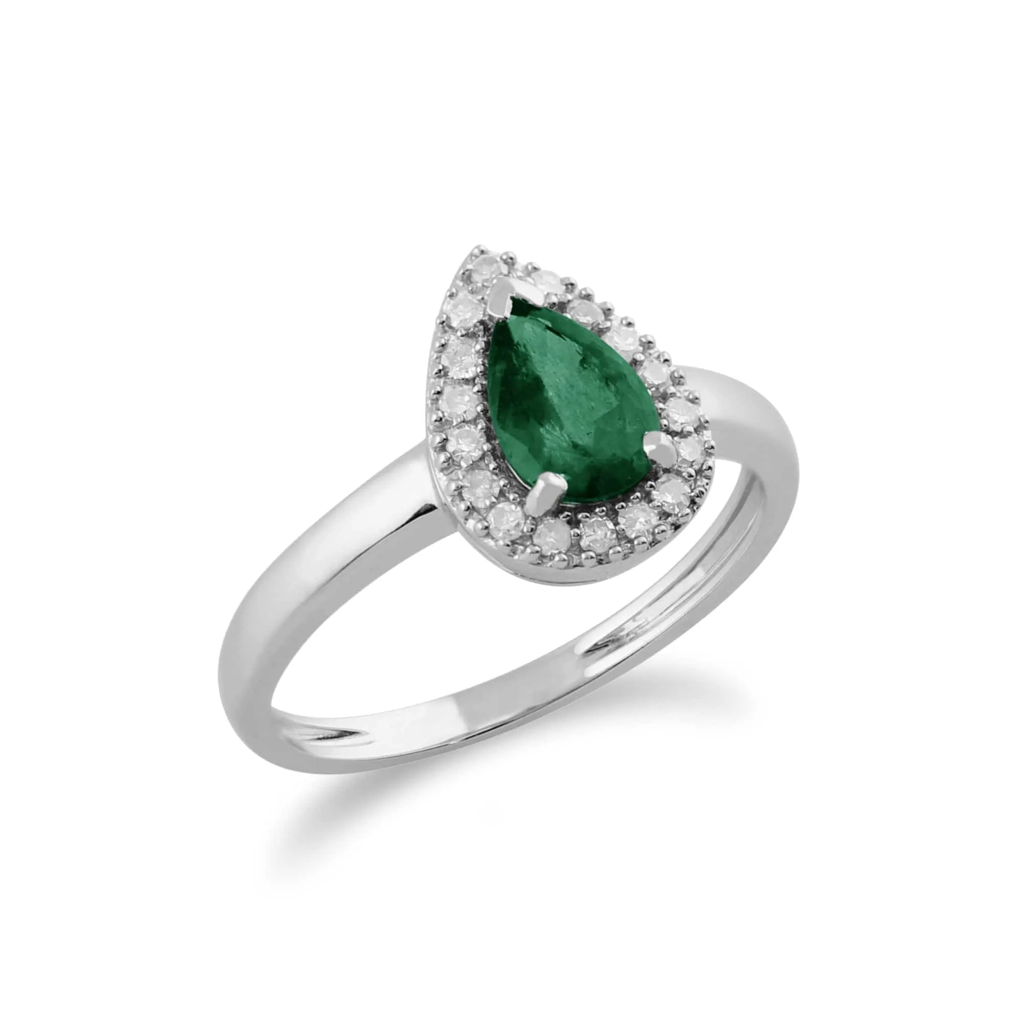 Classic Pear Emerald & Diamond Cluster Ring in 9ct White Gold sold by Gemondo Jewellery product image thumbnail 2