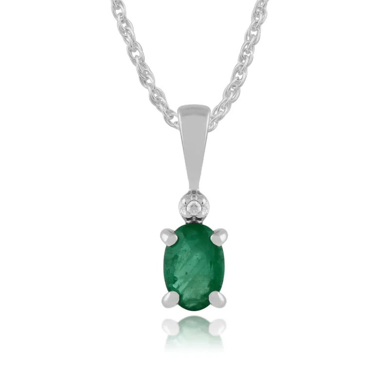 Classic Oval Emerald & Diamond Pendant in 9ct White Gold sold by Gemondo Jewellery
