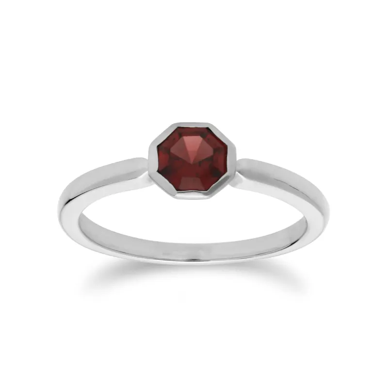 Geometric Hexagon Garnet  Ring in Sterling Silver sold by Gemondo Jewellery