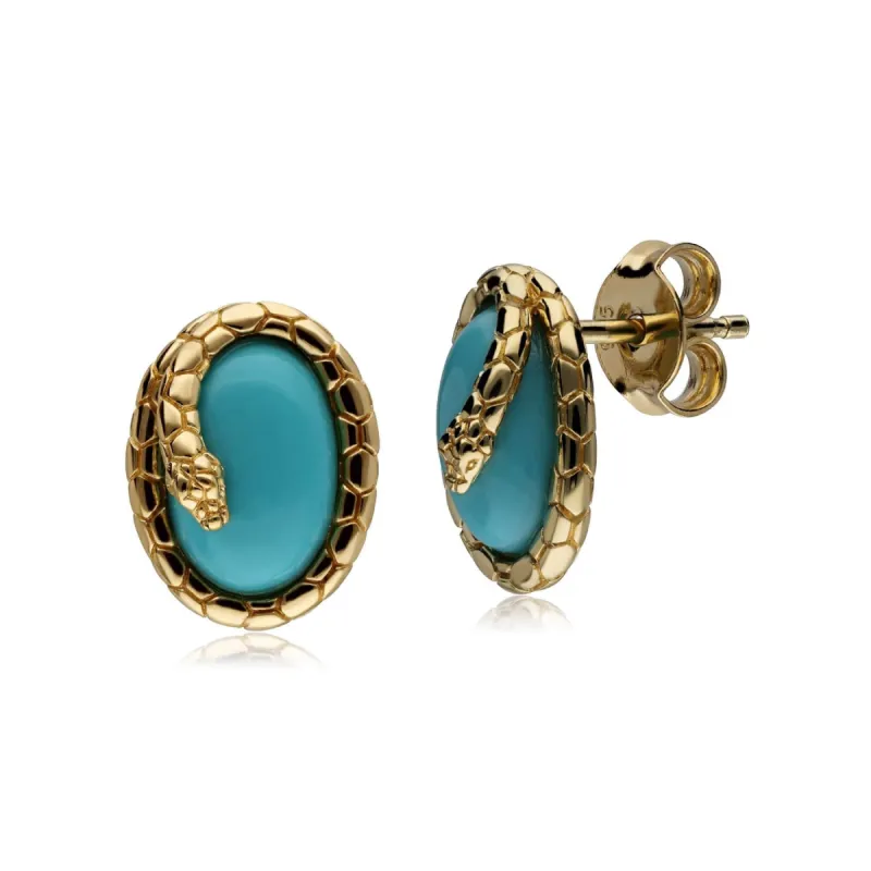 ECFEW™ Turquoise Winding Snake Stud Earrings in Gold Plated Sterling Silver sold by Gemondo Jewellery