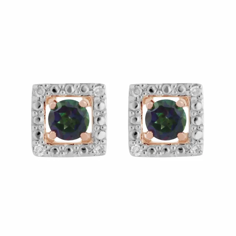 Classic Round Mystic Topaz Stud Earrings with Detachable Diamond Square Ear Jacket in 9ct Rose Gold sold by Gemondo Jewellery