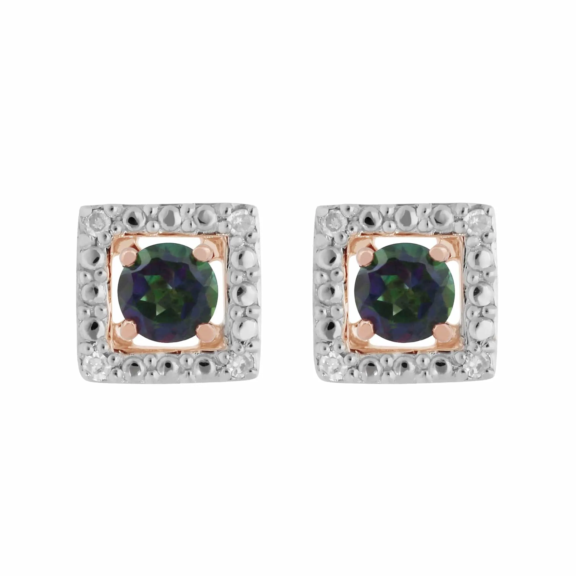 Classic Round Mystic Topaz Stud Earrings with Detachable Diamond Square Ear Jacket in 9ct Rose Gold sold by Gemondo Jewellery