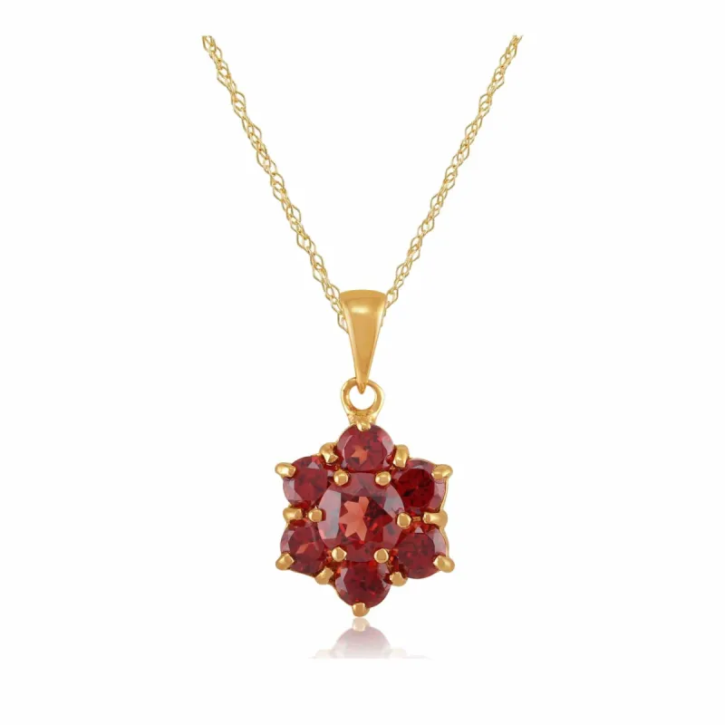 Floral Round Garnet Pendant in 9ct Yellow Gold sold by Gemondo Jewellery