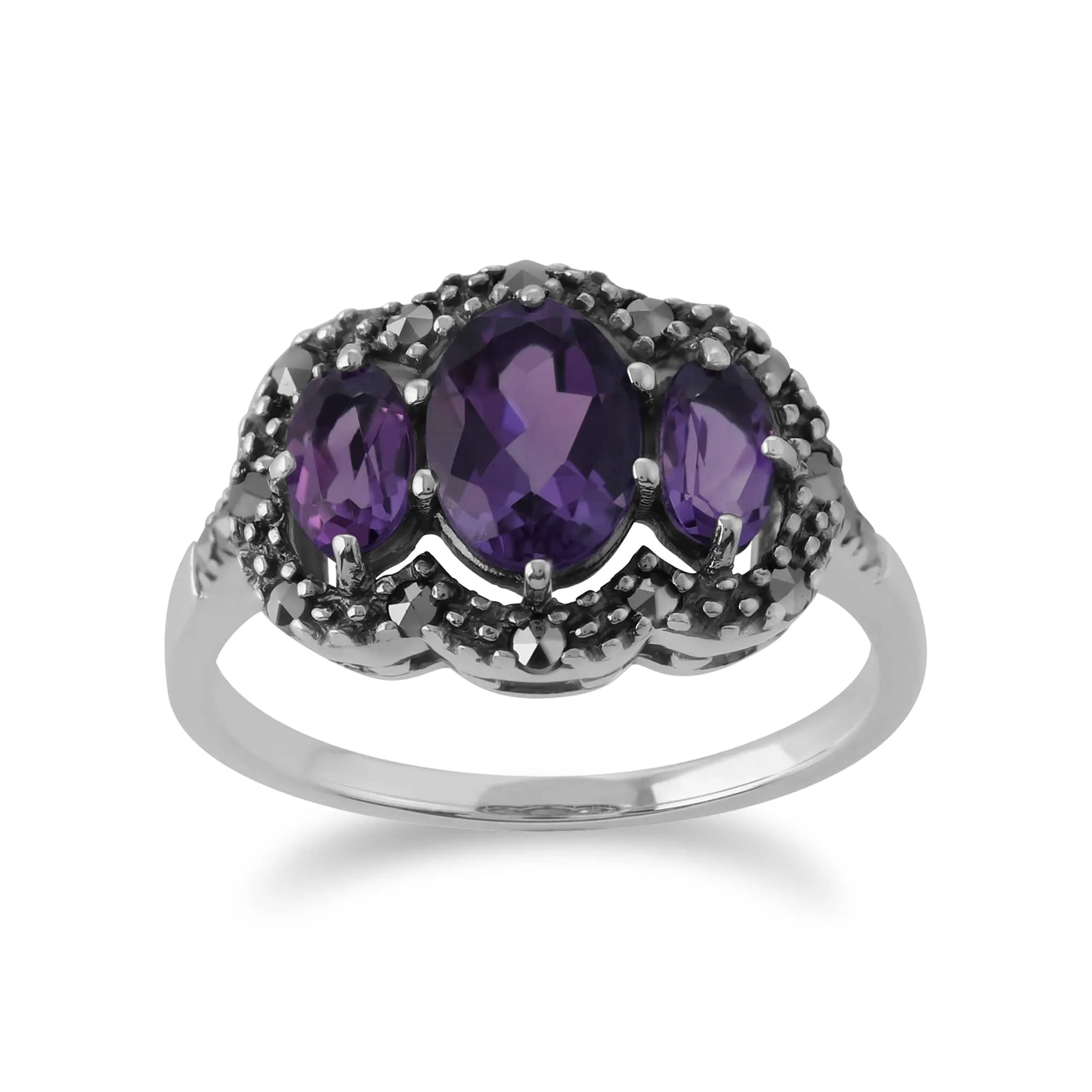 Gemondo Sterling Silver Amethyst & Marcasite Ring sold by Gemondo Jewellery