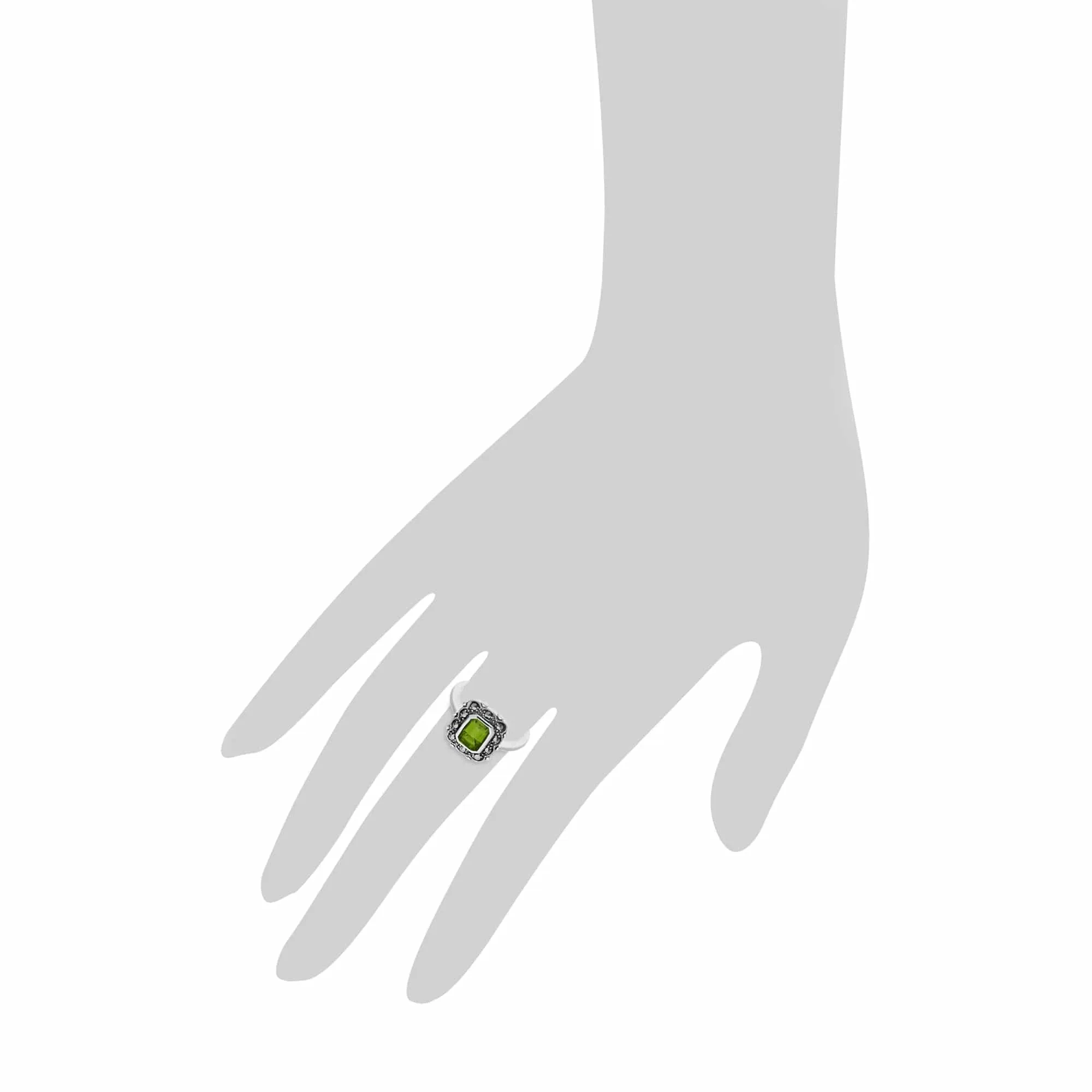 Art Nouveau Style Octagon Peridot & Marcasite Border Ring in 925 Sterling Silver sold by Gemondo Jewellery product image thumbnail 3