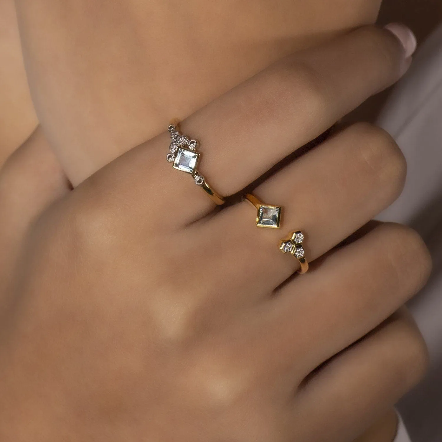 Modern Glam Blue Topaz & Diamond Ring in 9ct Yellow Gold sold by Gemondo Jewellery product image thumbnail 3