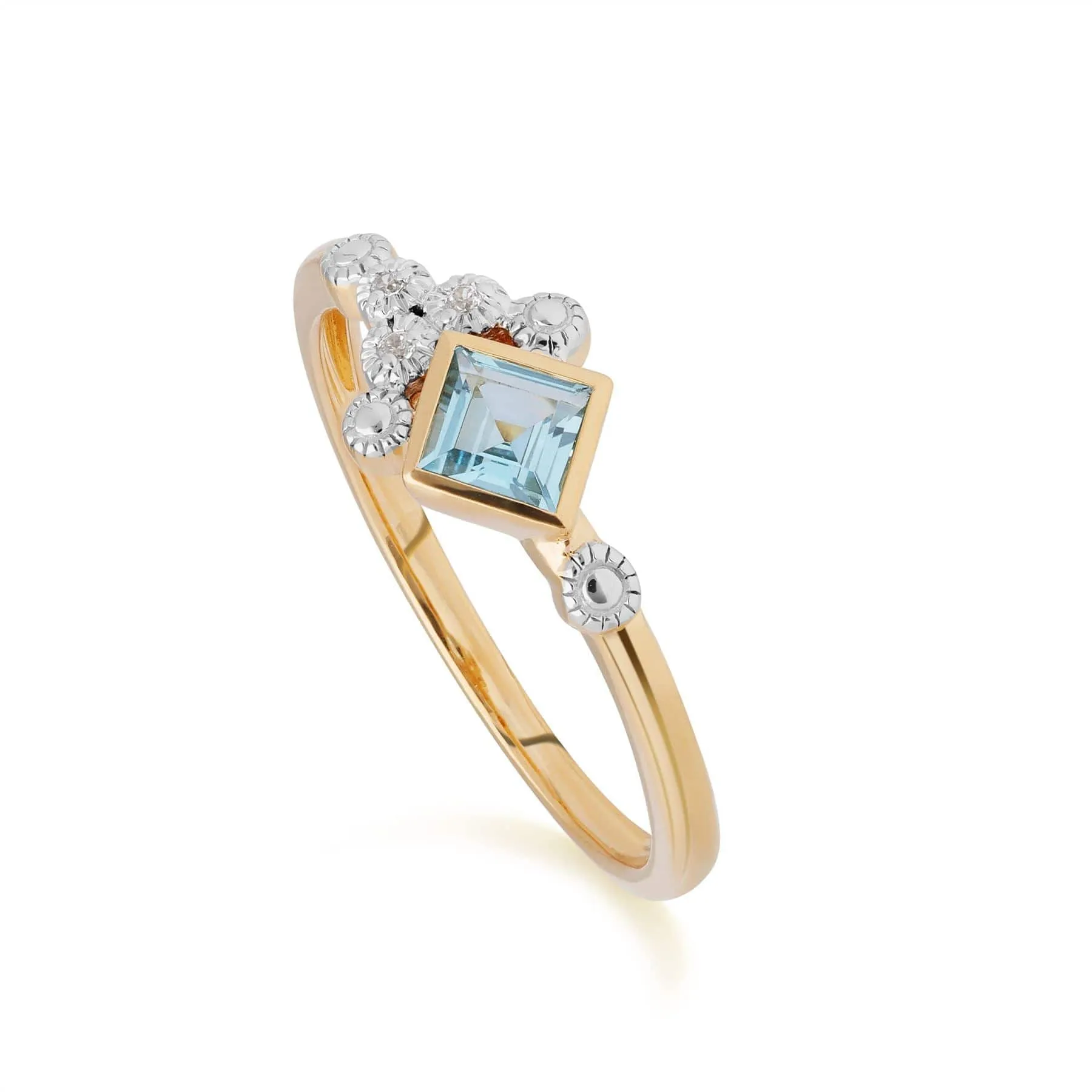 Modern Glam Blue Topaz & Diamond Ring in 9ct Yellow Gold sold by Gemondo Jewellery