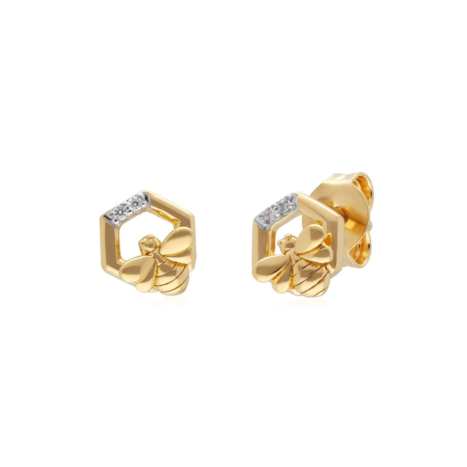 Honeycomb Inspired Diamond Hexagon Bee Earrings in 9ct Yellow Gold sold by Gemondo Jewellery