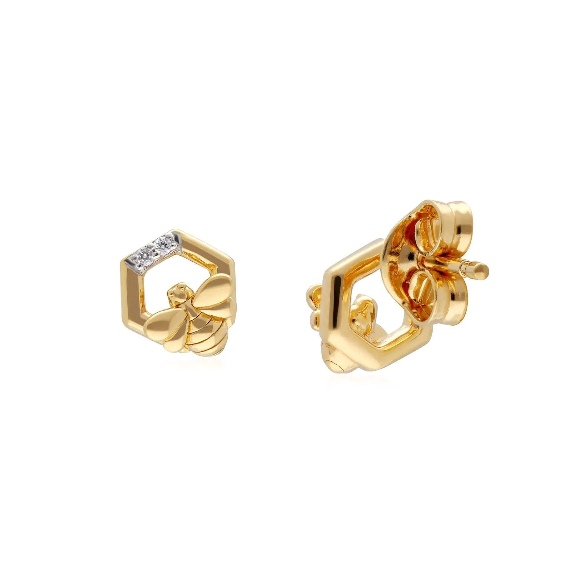 Honeycomb Inspired Diamond Hexagon Bee Earrings in 9ct Yellow Gold sold by Gemondo Jewellery product image thumbnail 4