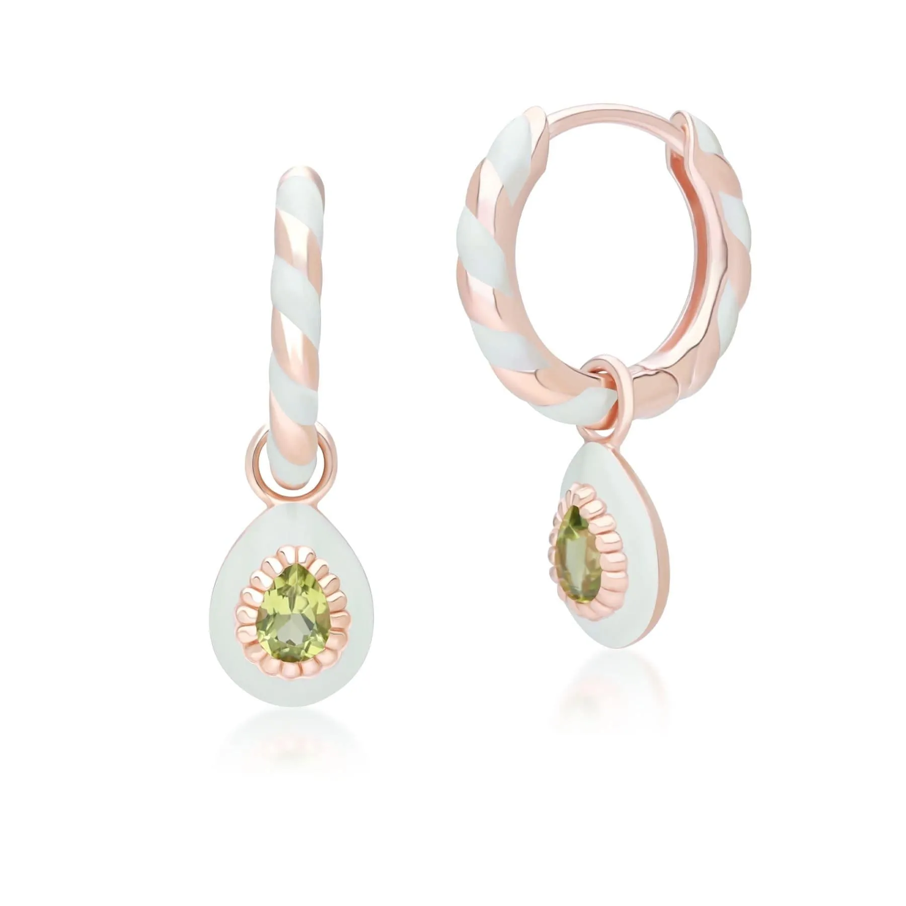 Siberian Waltz Green Enamel & Peridot Hoop Earrings In 18ct Rose Gold Plated Sterling Silver sold by Gemondo Jewellery
