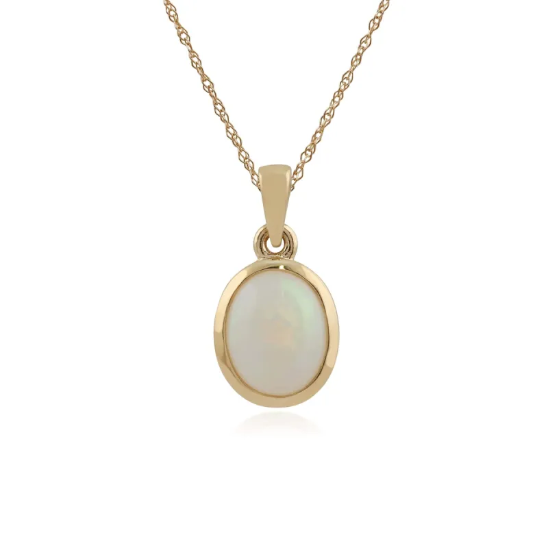 9ct Yellow Gold 1.35ct Opal Oval Cabochon Single Stone Pendant on Chain sold by Gemondo Jewellery