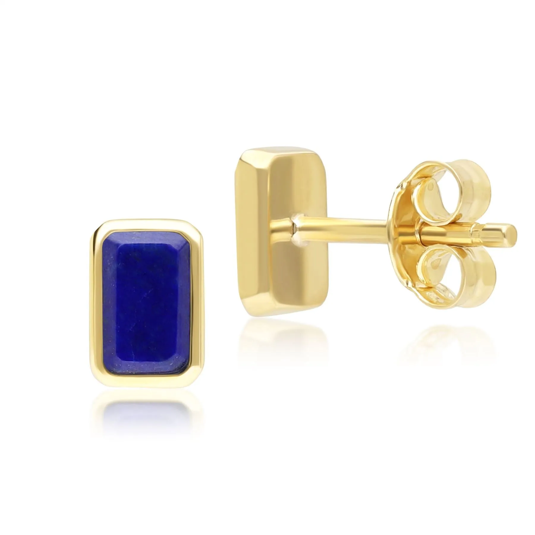 Classic Baguette Lapis Lazuli Stud Earrings in 9ct Yellow Gold sold by Gemondo Jewellery product image thumbnail 3