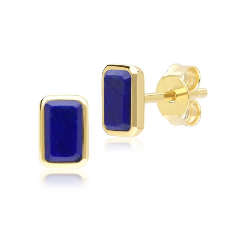 Classic Baguette Lapis Lazuli Stud Earrings in 9ct Yellow Gold sold by Gemondo Jewellery