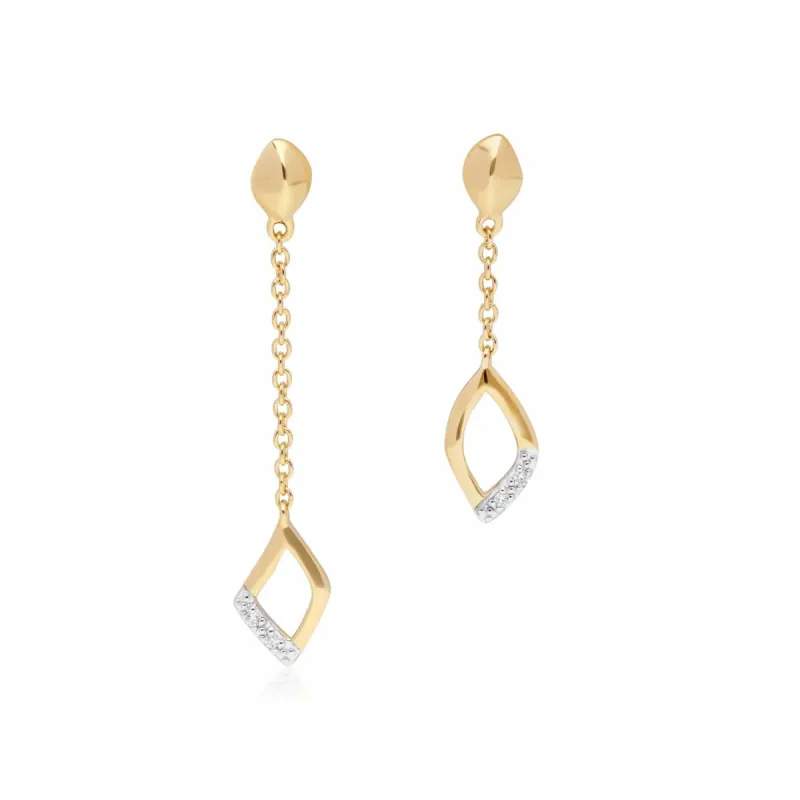 Mismatched Diamond Dangle Drop Earrings in 9ct Yellow Gold sold by Gemondo Jewellery