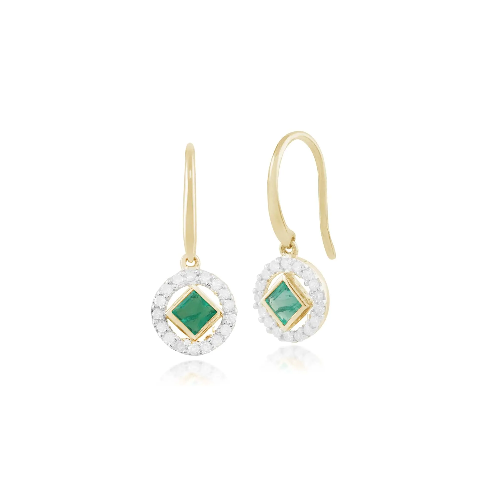 Geometric Square Emerald & Diamond Drop Earrings & Necklace Set in 9ct Yellow Gold sold by Gemondo Jewellery product image thumbnail 2