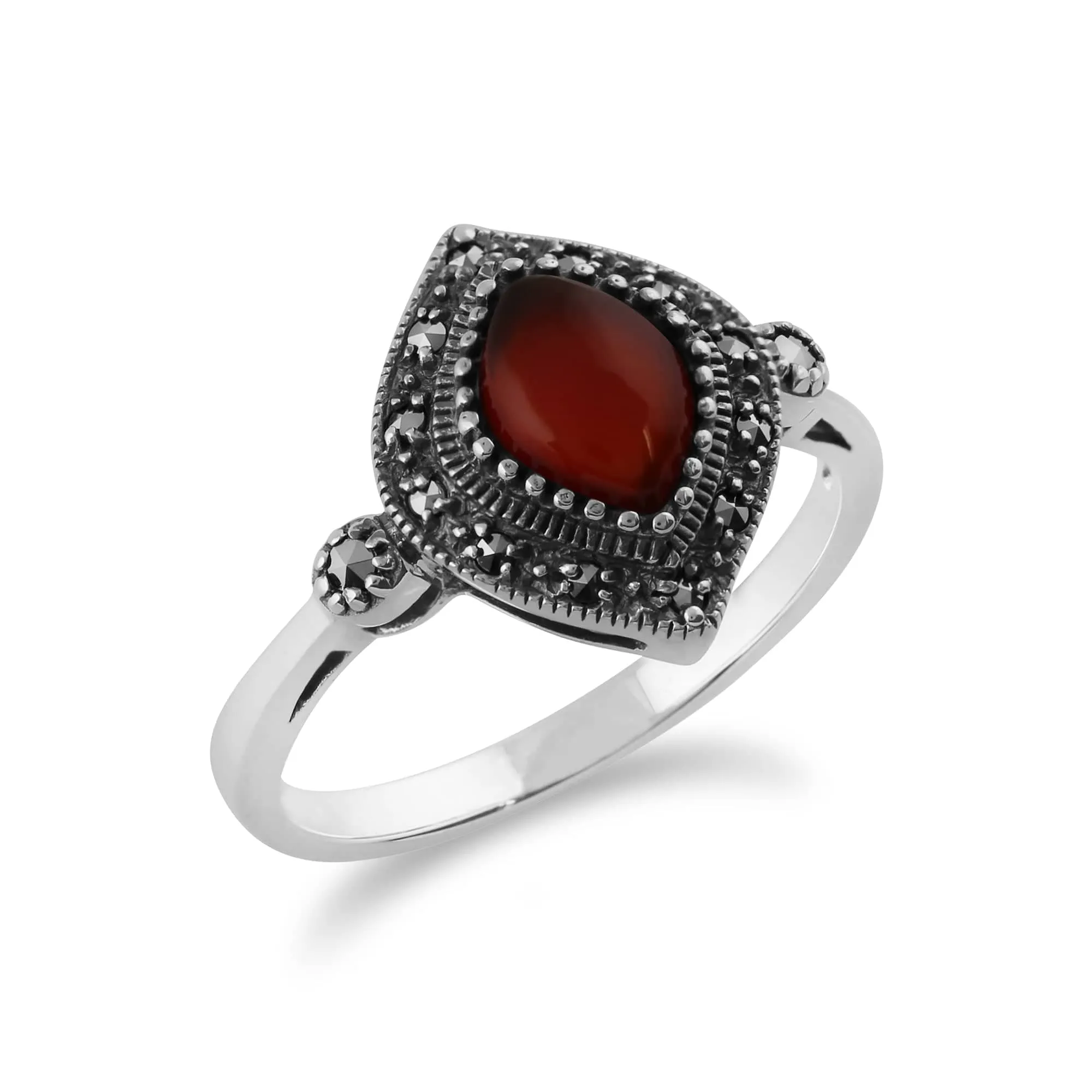 Gemondo 925 Sterling Silver 1.00ct Carnelian & Marcasite Art Deco Ring sold by Gemondo Jewellery product image thumbnail 2