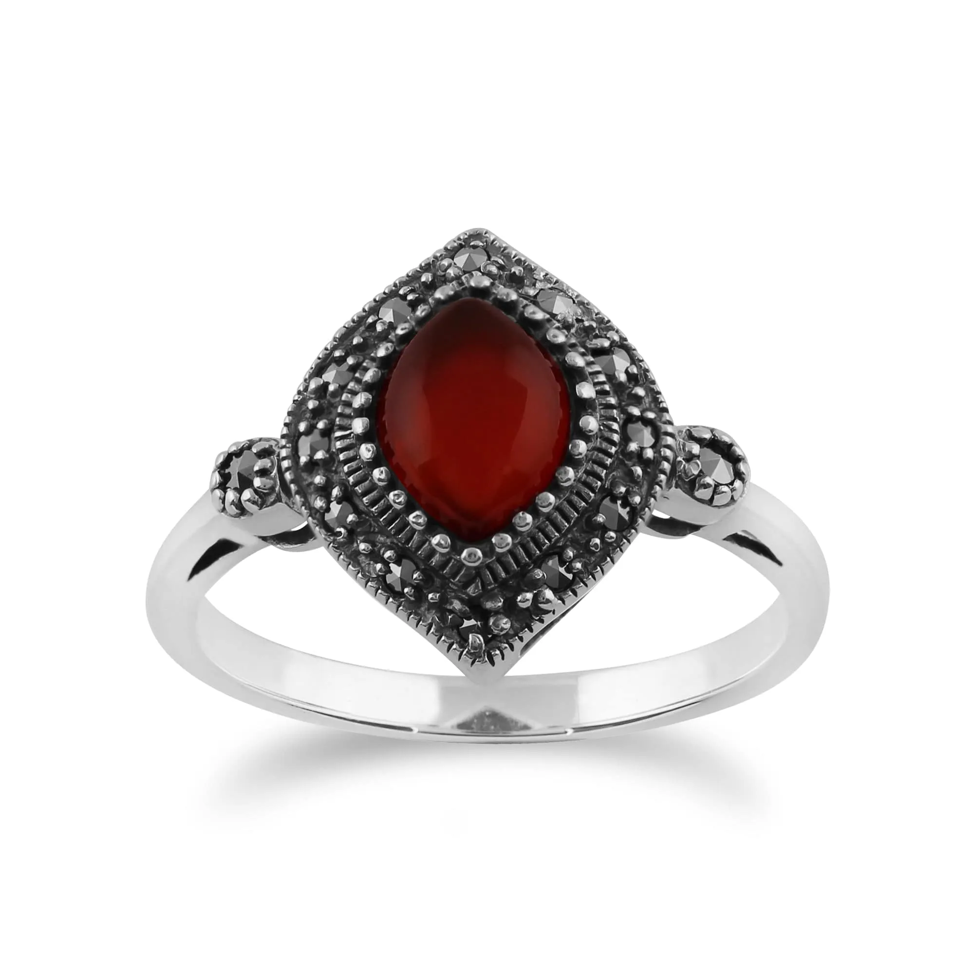 Gemondo 925 Sterling Silver 1.00ct Carnelian & Marcasite Art Deco Ring sold by Gemondo Jewellery