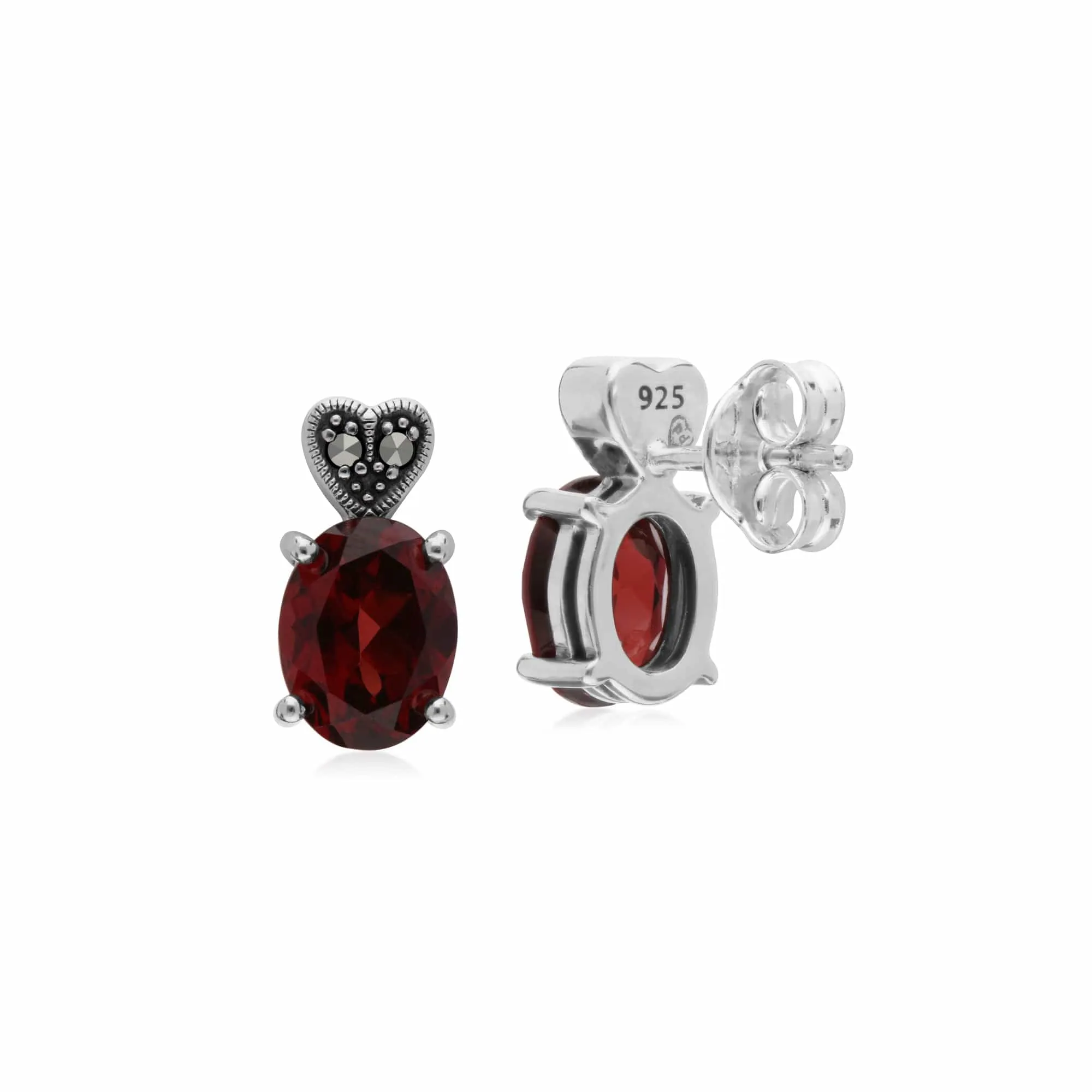 Gemondo Sterling Silver Garnet & Marcasite Oval Stud Earrings sold by Gemondo Jewellery product image thumbnail 2