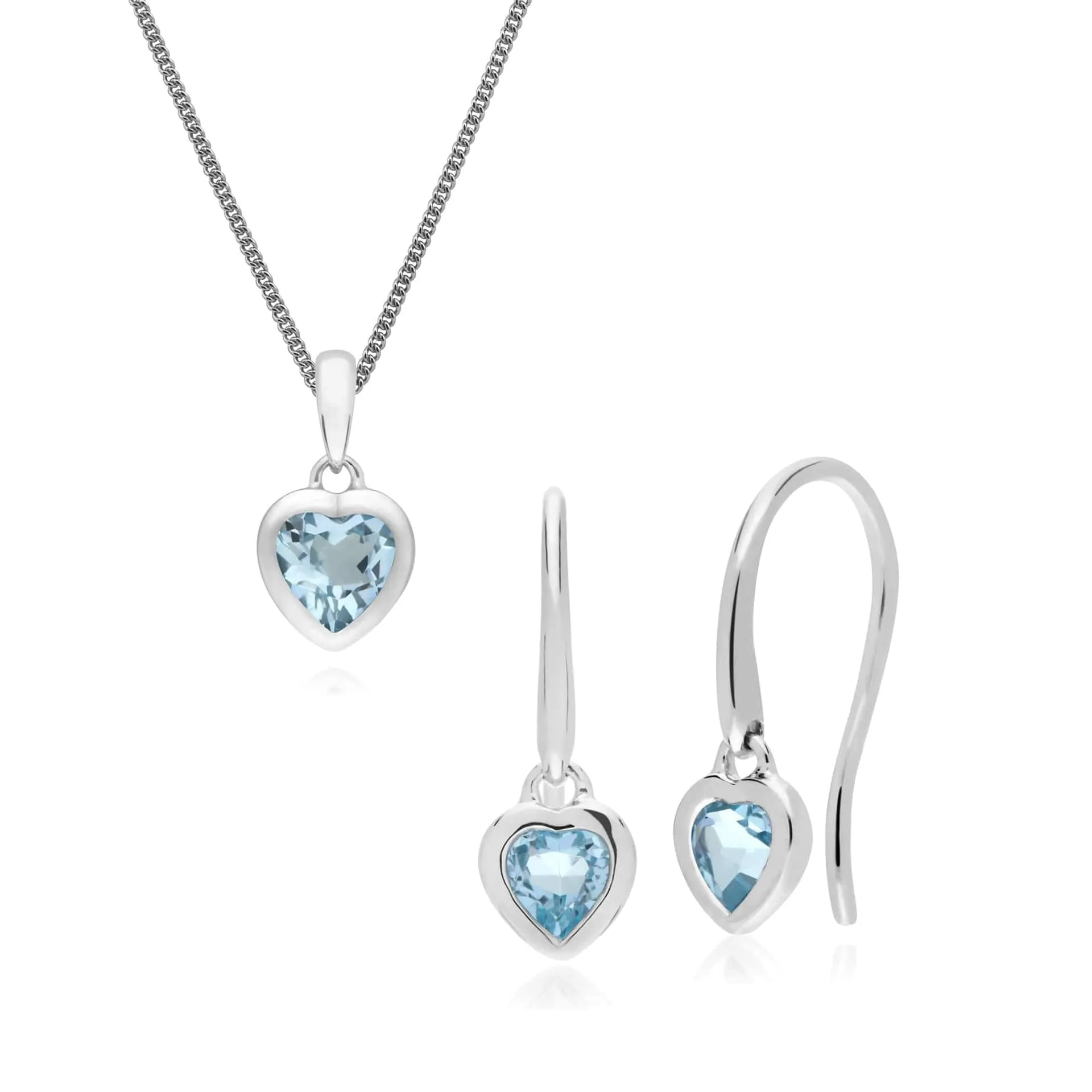 Classic Heart Blue Topaz Drop Earrings & Pendant Set in 925 Sterling Silver sold by Gemondo Jewellery