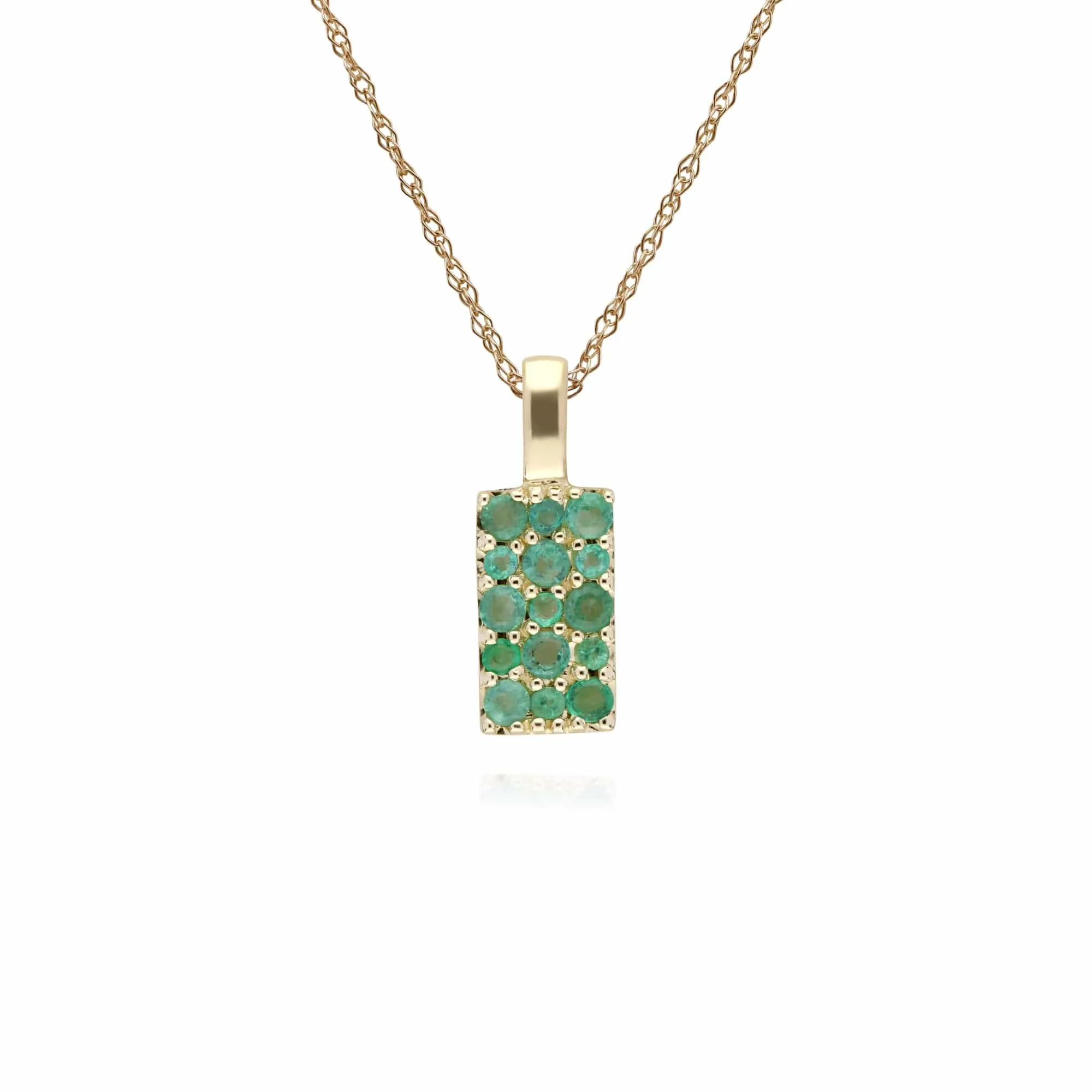 Gemondo 9ct Yellow Gold Emerald Cluster Panel Pendant on 45cm Chain sold by Gemondo Jewellery