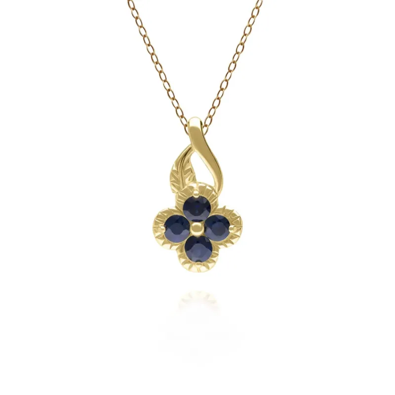 Floral Round Sapphire Pendant in 9ct Yellow Gold sold by Gemondo Jewellery