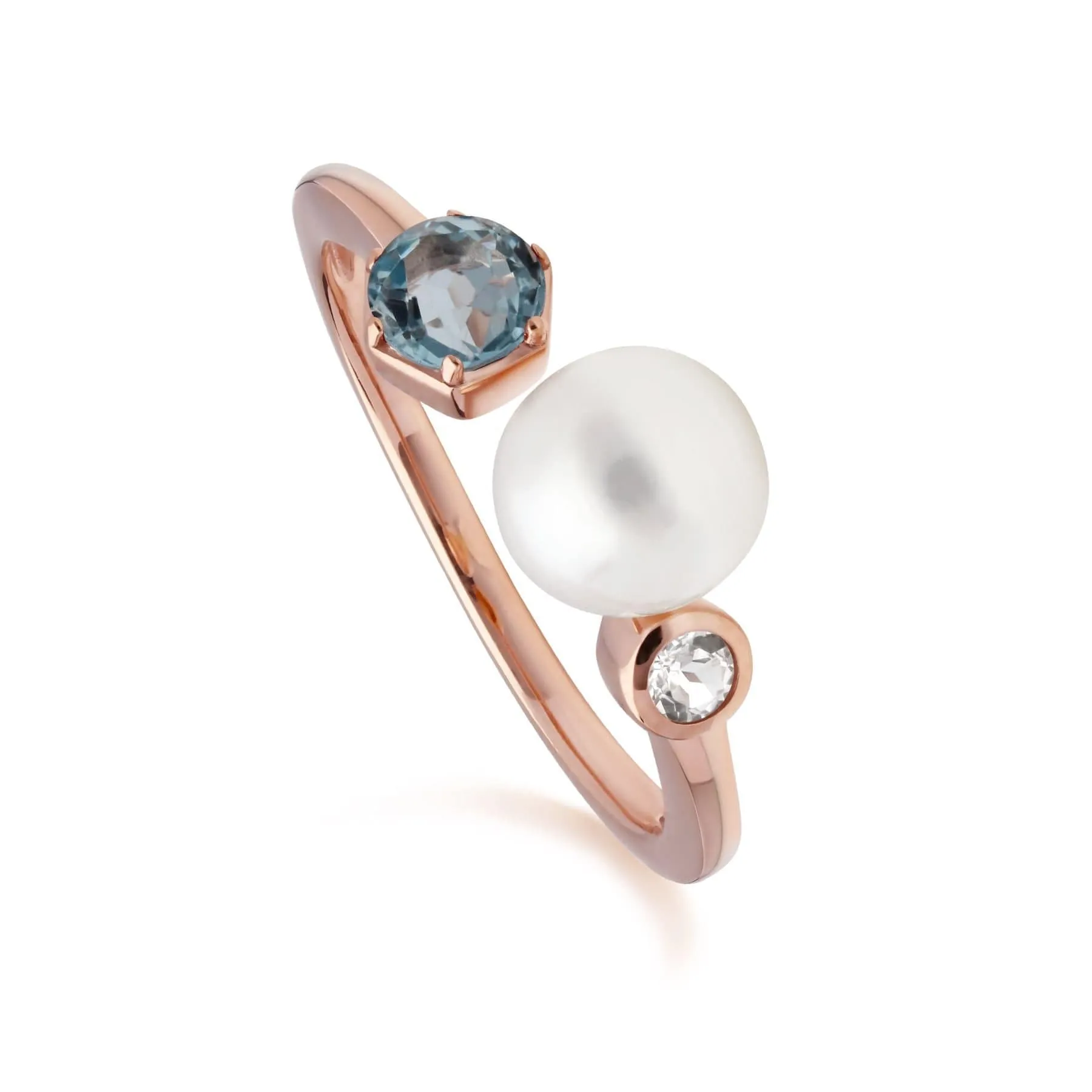 Modern Pearl & Topaz Open Ring in Rose Gold Plated Silver sold by Gemondo Jewellery