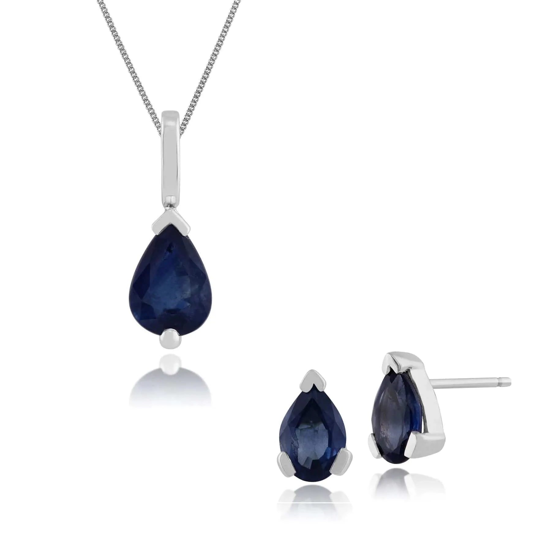 Classic Pear Light Blue Sapphire Single Stone Stud Earrings & Pendant Set in 9ct White Gold sold by Gemondo Jewellery