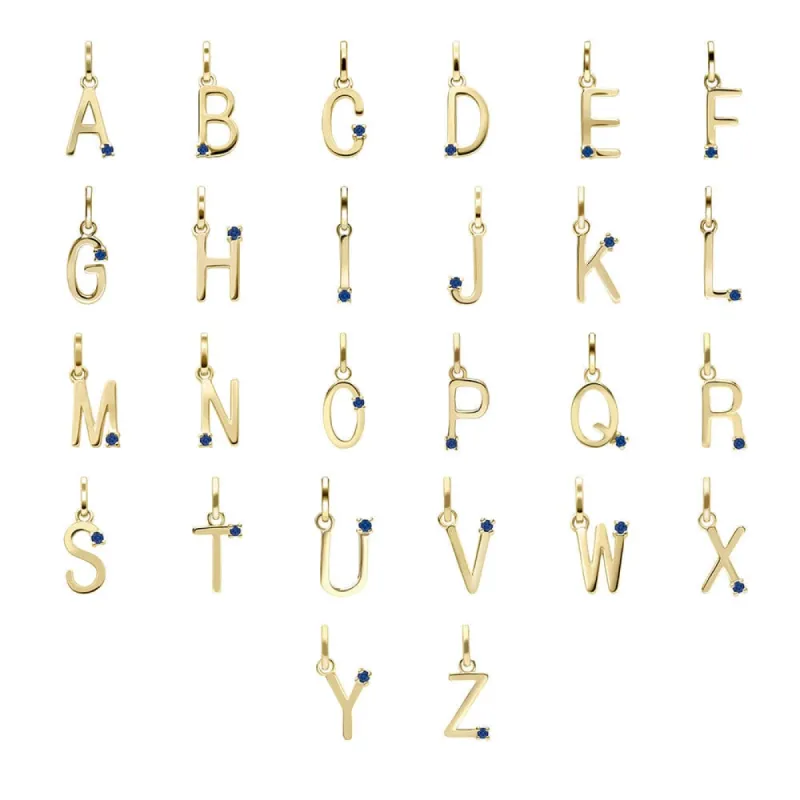 Initial Blue Sapphire Letter Necklace In 9ct Yellow Gold sold by Gemondo Jewellery