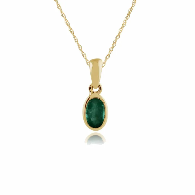 Classic Oval Emerald Pendant in 9ct Yellow Gold sold by Gemondo Jewellery