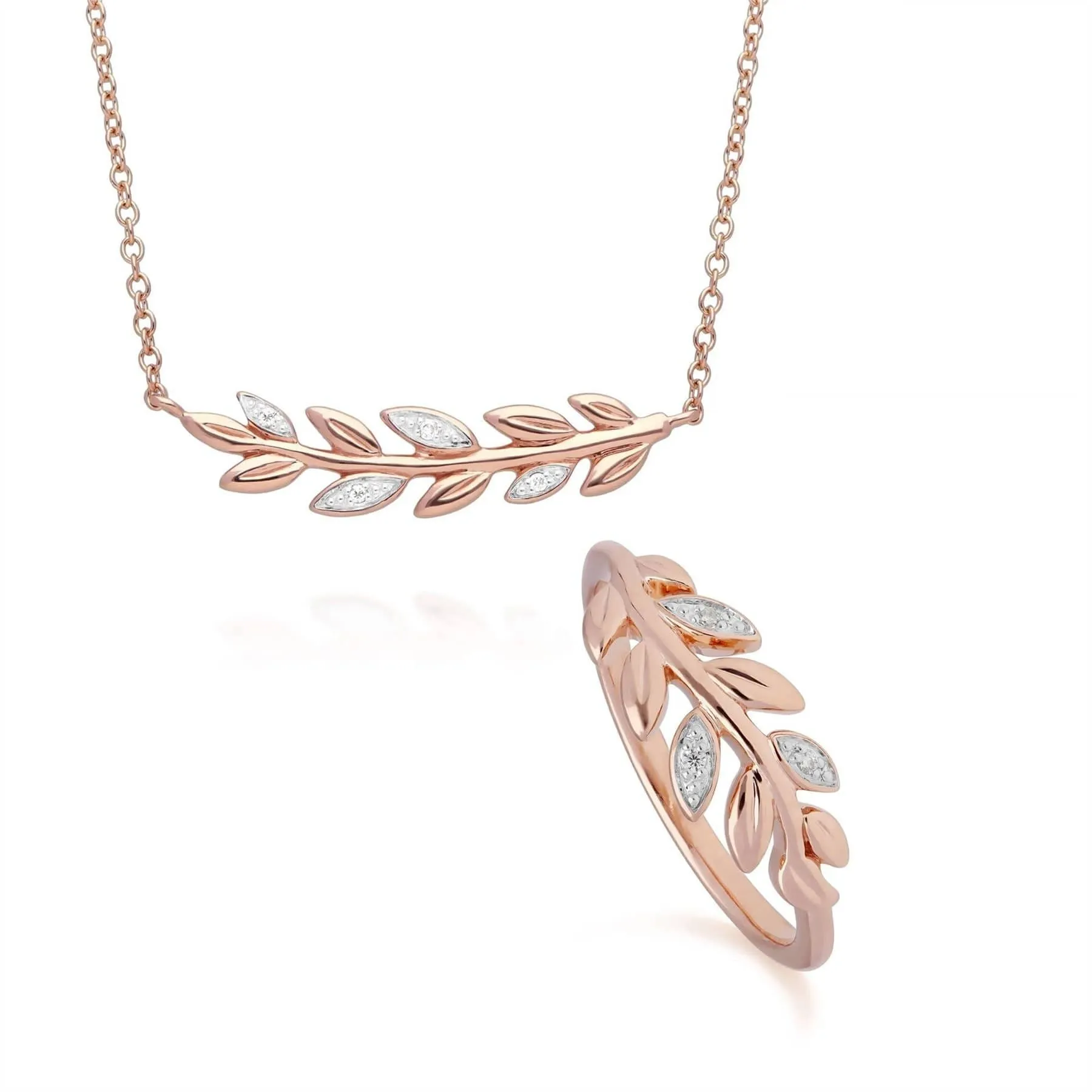O Leaf Diamond Necklace & Ring Set in 9ct Rose Gold sold by Gemondo Jewellery