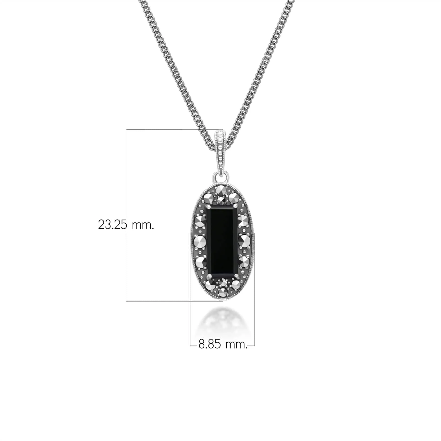 Art Deco Style Oval Onyx and Marcasite Pendant Necklace in Sterling Silver sold by Gemondo Jewellery product image thumbnail 3