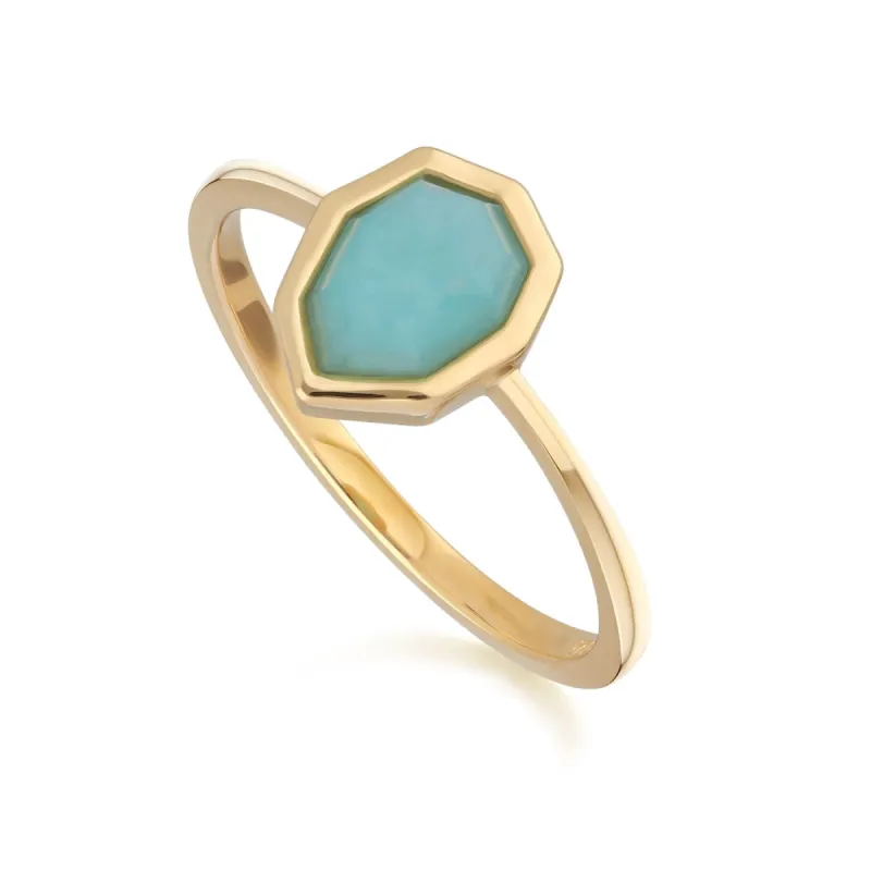 Irregular B Gem Blue Peru Amazonite Ring In Yellow Gold Plated Silver sold by Gemondo Jewellery