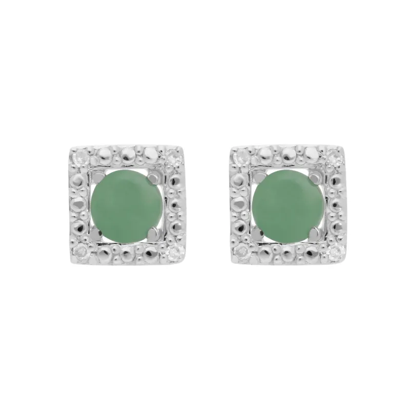 Classic Round Jade Stud Earrings with Detachable Diamond Square Ear Jacket in 9ct White Gold sold by Gemondo Jewellery