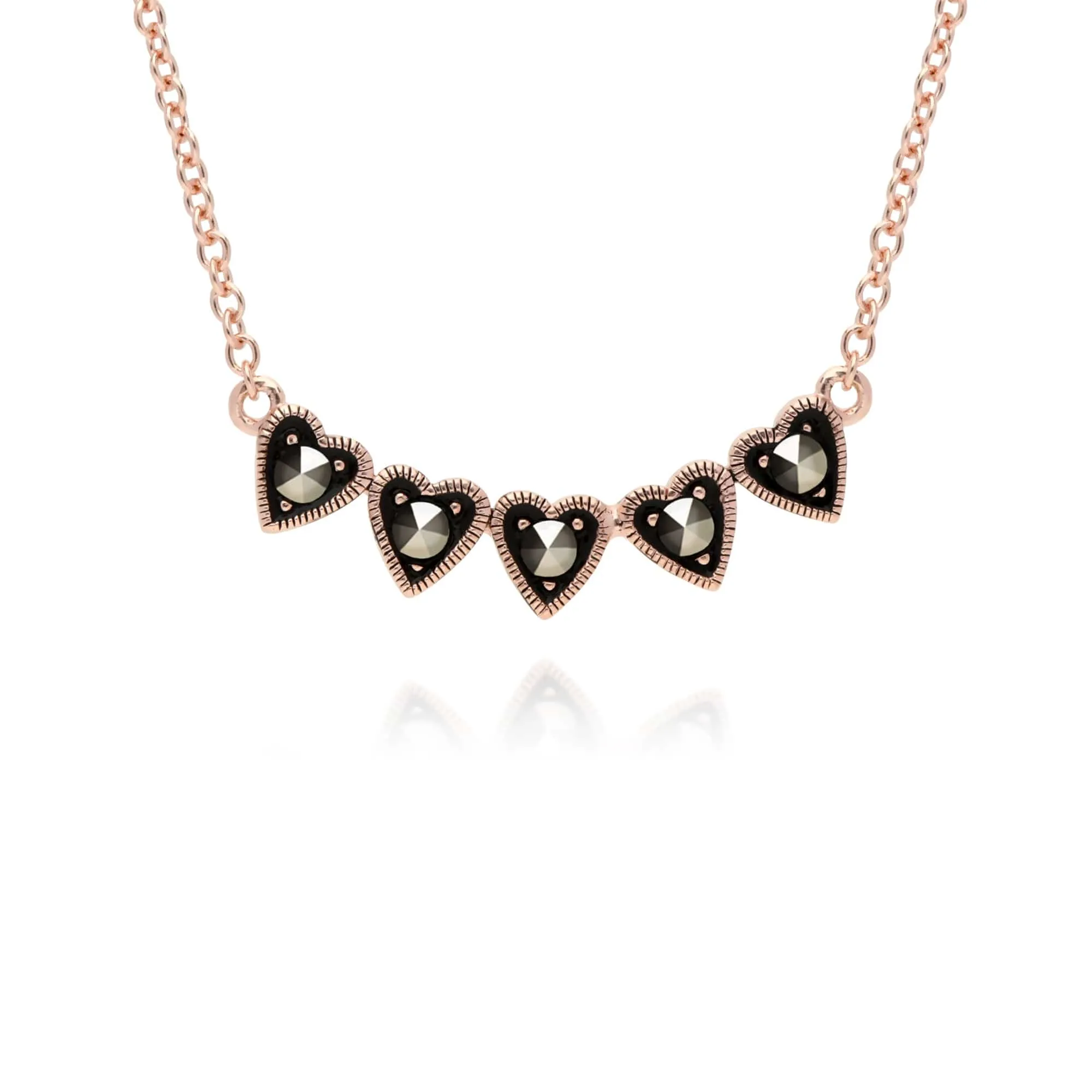 Rose Gold Plated Marcasite Heart Stud Earrings & Necklace Set in 925 Sterling Silver sold by Gemondo Jewellery product image thumbnail 3